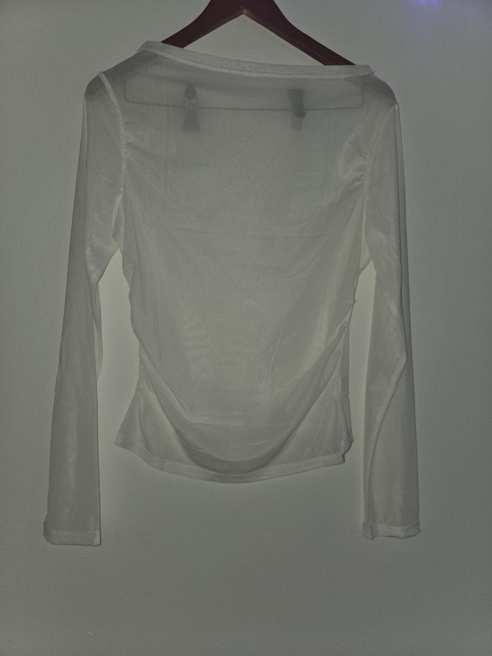 Women's Sheer Long-Sleeve Boatneck Top - White